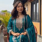 Noor Pure Chinon Embroidered Kurti Set with Palazzo & Dupatta