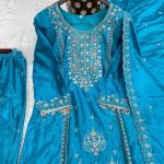 Noor Pure Chinon Embroidered Kurti Set with Palazzo & Dupatta