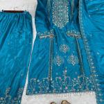 Noor Pure Chinon Embroidered Kurti Set with Palazzo & Dupatta