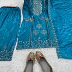 Noor Pure Chinon Embroidered Kurti Set with Palazzo & Dupatta