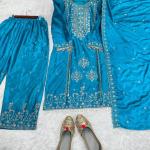 Noor Pure Chinon Embroidered Kurti Set with Palazzo & Dupatta