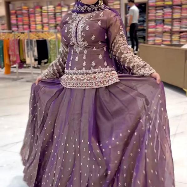 Noor Simmer Silk Embroidered Top Lehenga Set Designer Party Wear Lehenga with Dupatta