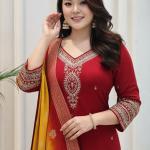 Berry Royale Silk Embroidered Kurta Set with Kanjivaram Dupatta