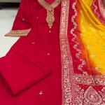 Berry Royale Silk Embroidered Kurta Set with Kanjivaram Dupatta