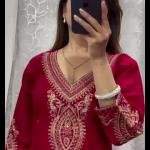 Noor Pure Chinon Embroidered Kurti Pant Set with Dupatta