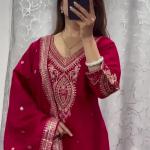 Noor Pure Chinon Embroidered Kurti Pant Set with Dupatta