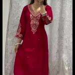 Noor Pure Chinon Embroidered Kurti Pant Set with Dupatta