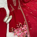 Noor Pure Chinon Embroidered Kurti Pant Set with Dupatta