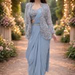 Zehra Crepe Silk Ready-to-Wear Saree with Embroidered Koti & Belt