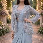 Zehra Crepe Silk Ready-to-Wear Saree with Embroidered Koti & Belt