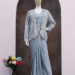 Zehra Crepe Silk Ready-to-Wear Saree with Embroidered Koti & Belt