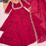 Zivara Vichitra Silk Cape Top Skirt Set with Dupatta