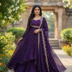 Zivara Vichitra Silk Cape Top Skirt Set with Dupatta