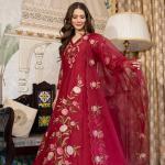 ZilMil Designer Muslin Embroidered Kurti Set with Organza Dupatta