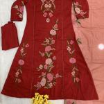 ZilMil Designer Muslin Embroidered Kurti Set with Organza Dupatta