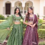 :Zilara Gold Crush Embroidered Lehenga Choli Set