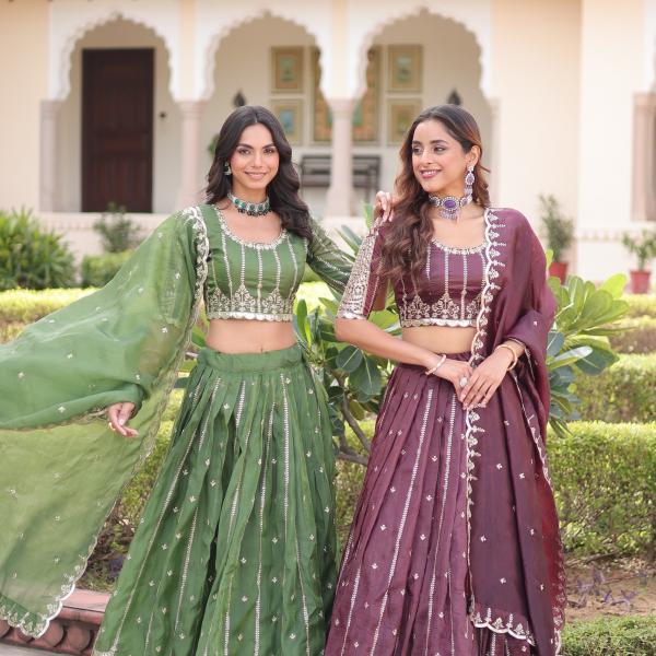 :Zilara Gold Crush Embroidered Lehenga Choli Set