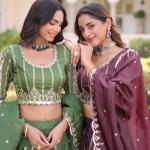 :Zilara Gold Crush Embroidered Lehenga Choli Set