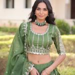 :Zilara Gold Crush Embroidered Lehenga Choli Set