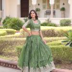 :Zilara Gold Crush Embroidered Lehenga Choli Set