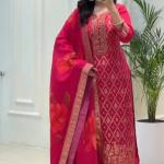 Suhani Banarasi Silk Kurti Pant Set with Dupatta & Pearl Bracelet