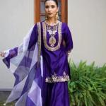 Afiya Chinon Embroidered Kurti Palazzo Set with Digital Print Dupatta