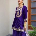 Afiya Chinon Embroidered Kurti Palazzo Set with Digital Print Dupatta