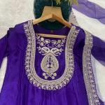 Afiya Chinon Embroidered Kurti Palazzo Set with Digital Print Dupatta