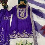 Afiya Chinon Embroidered Kurti Palazzo Set with Digital Print Dupatta