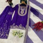 Afiya Chinon Embroidered Kurti Palazzo Set with Digital Print Dupatta