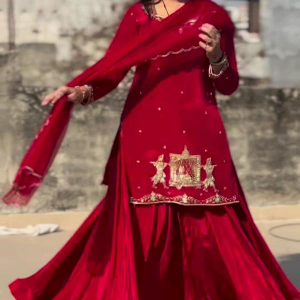 Noor Natural Crepe Silk Embroidered Top Lehenga Set