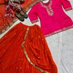 Noor Malay Silk Embroidered Top with Dhoti Skirt & Dupatta