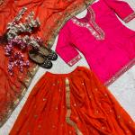 Noor Malay Silk Embroidered Top with Dhoti Skirt & Dupatta