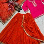 Noor Malay Silk Embroidered Top with Dhoti Skirt & Dupatta