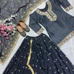 Noor Malay Silk Embroidered Top with Dhoti Skirt & Dupatta