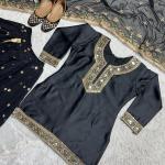 Noor Malay Silk Embroidered Top with Dhoti Skirt & Dupatta