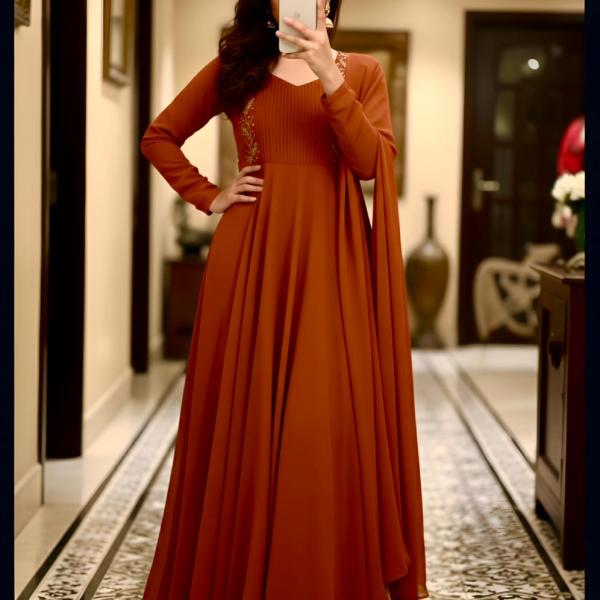 Aira Faux Georgette Pintuck Designer Gown