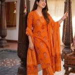 Aarohi Pure Cotton 60x60 Handwork Kurti Pant Set with Dupatta & Bracelet