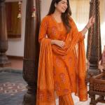 Aarohi Pure Cotton 60x60 Handwork Kurti Pant Set with Dupatta & Bracelet