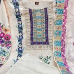 Cream Lilac Silk Embroidered Kurti Pant Set with Dupatta & Pearl Bracelet