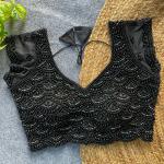 Sahiba Handcrafted Pearl & Beads Silk Blouse – Premium Designer Ready-to-Wear