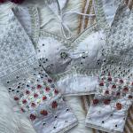 Navratri Special Multi Mirror Work Apple Cut Blouse – Gamthi Designer Vichitra Silk