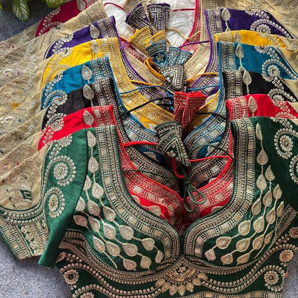 Rani Cutwork Heavy Gold Zari Bridal Blouse – Italian Silk Designer