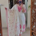 Afiya Roman Cotton Silk Embroidered Kurti Pant Set with Dupatta (NF)