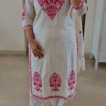 Afiya Roman Cotton Silk Embroidered Kurti Pant Set with Dupatta (NF)