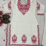 Afiya Roman Cotton Silk Embroidered Kurti Pant Set with Dupatta (NF)