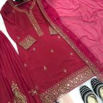 Zehra Crepe Silk Embroidered Sharara Set with Organza Dupatta(mf)