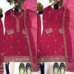 Zehra Crepe Silk Embroidered Sharara Set with Organza Dupatta(mf)