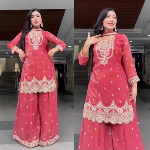 Noor Crunchy Silk Embroidered Sharara Set with Dupatta (NF)