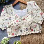 Designer Cambric Cotton Embroidered Blouse – Padded & Custom Dyeable